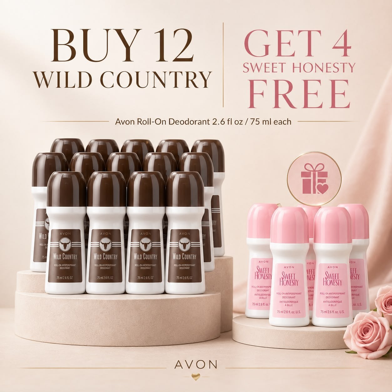 Avon Wild Country Roll On Deodorant 12 Pack + 4 FREE Sweet Honesty NEW