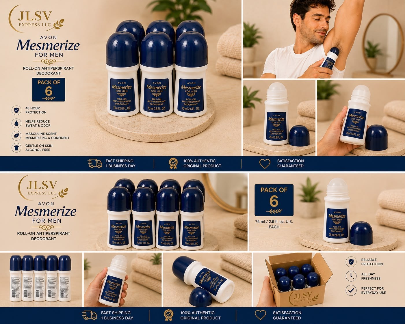 Avon Mesmerize for Men Roll-On Antiperspirant Deodorant 2.6 oz (75 mL) Pack of 6