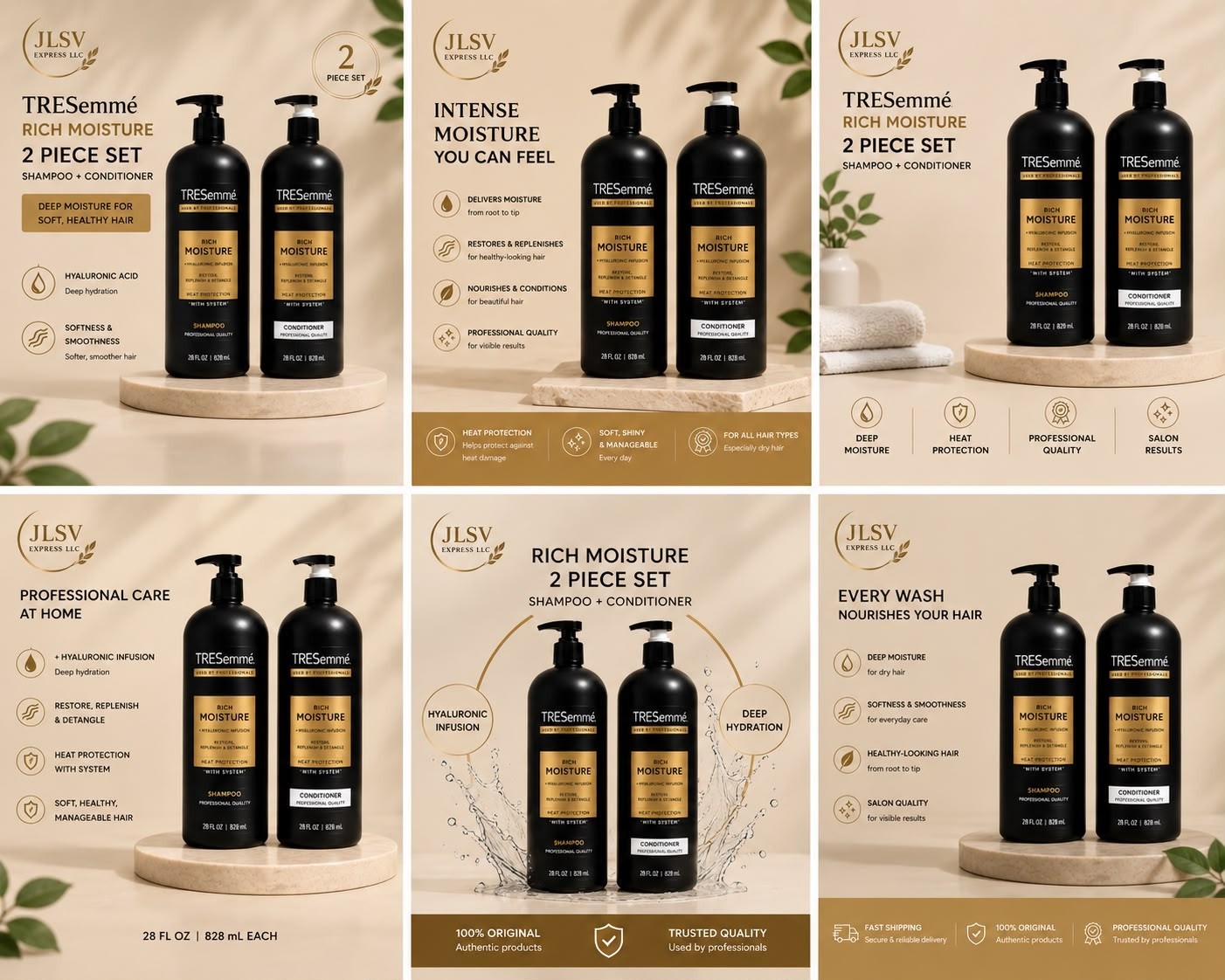 TRESemmé Rich Moisture Shampoo & Conditioner Set 2 Pack 28 oz Each Deep Hydratio