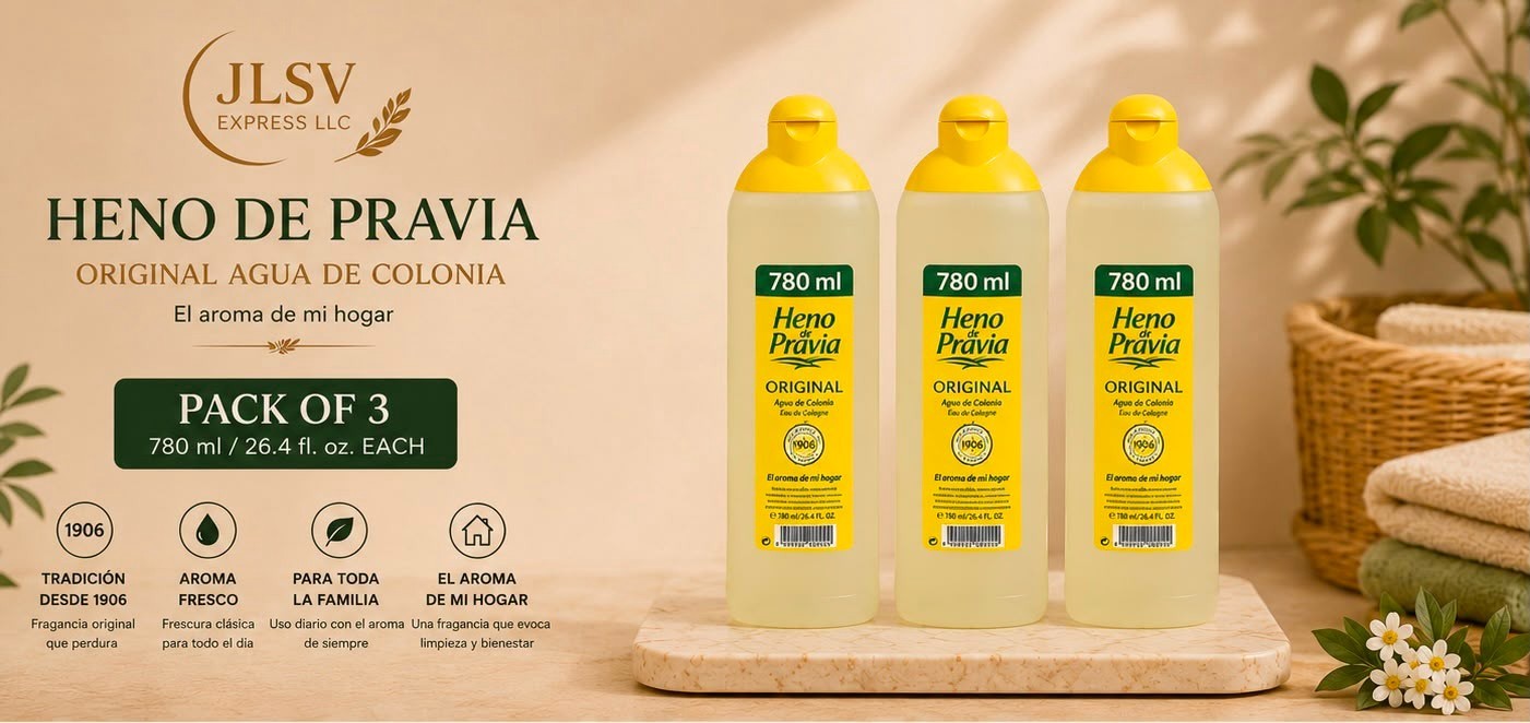 Heno de Pravia Original Agua de Colonia Splash 750 ml (25.4oz)– Pack of 3