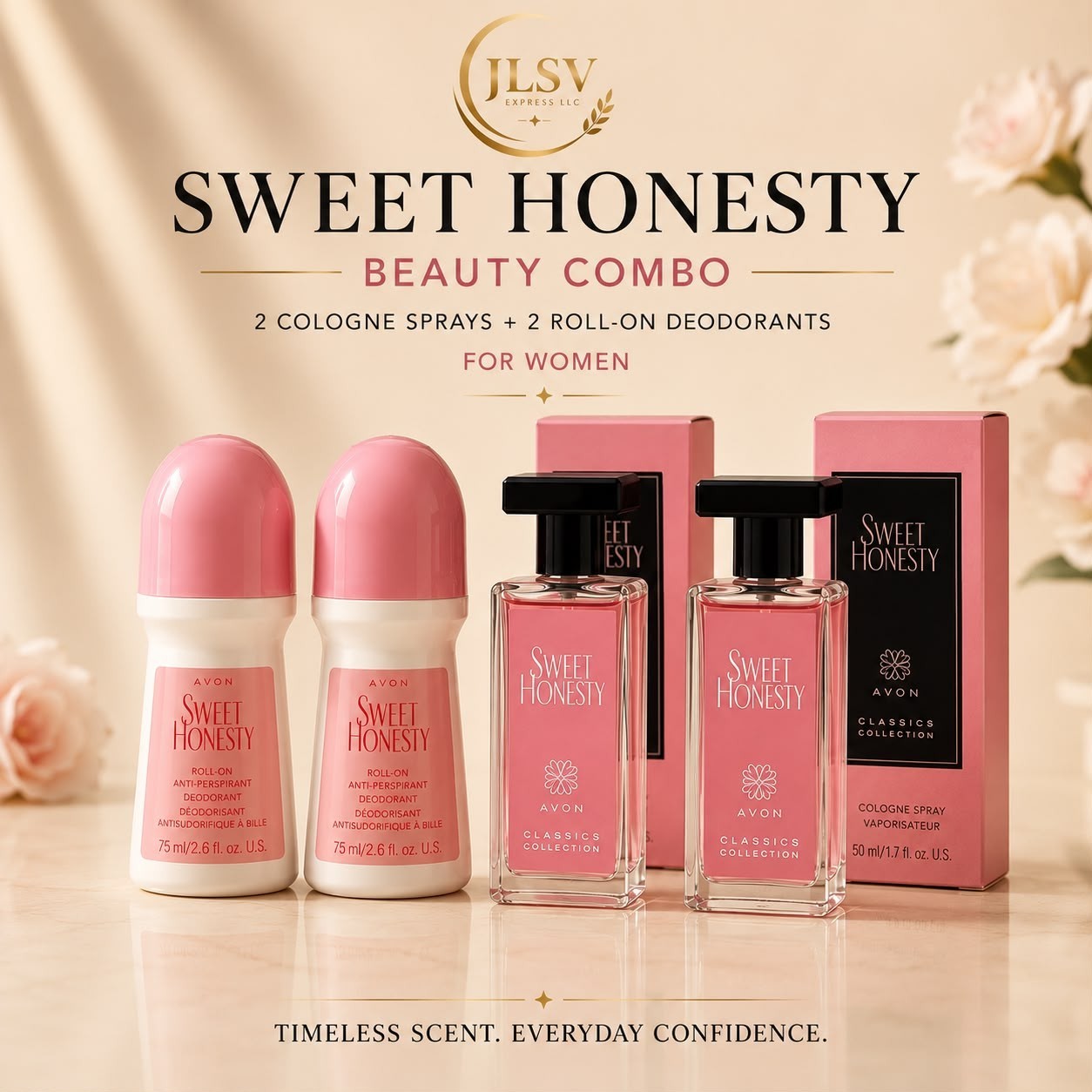 Avon Sweet Honesty Women’s Beauty Set 4 pieces(2 Cologne + 2 Roll-on Deodorants)