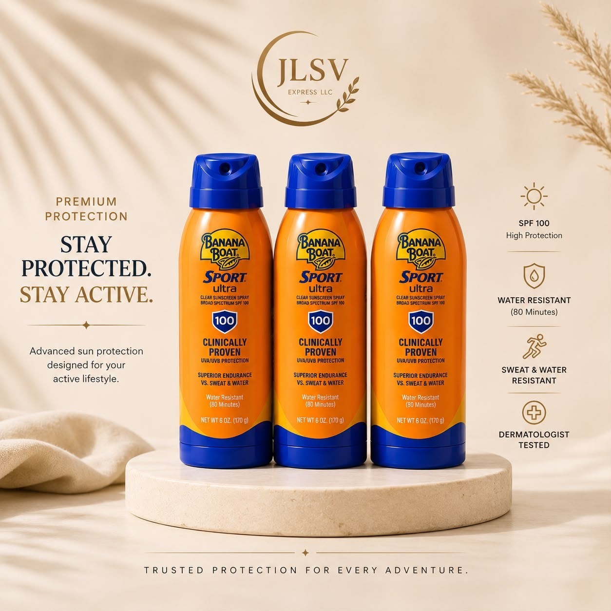 Banana Boat Sport Ultra Sunscreen Spray SPF 100, 6 oz Each, Pack of 3