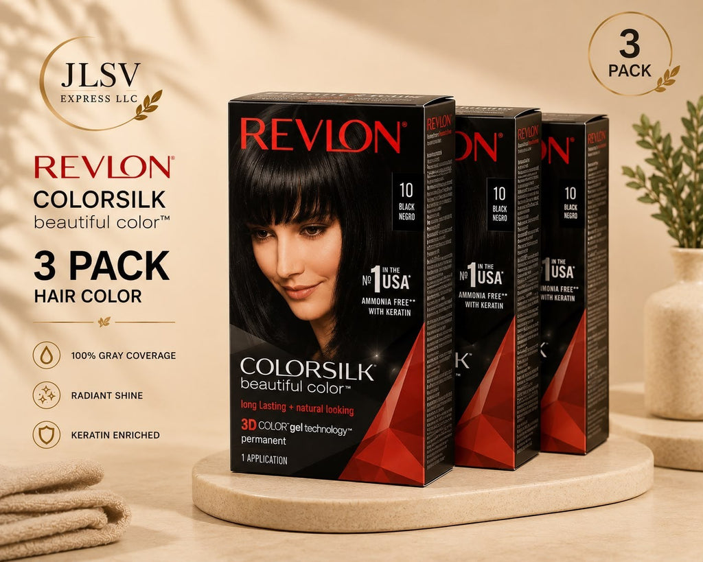 Revlon ColorSilk Hair Color 3 Pack #10 Black Permanent Hair Dye Keratin Formula