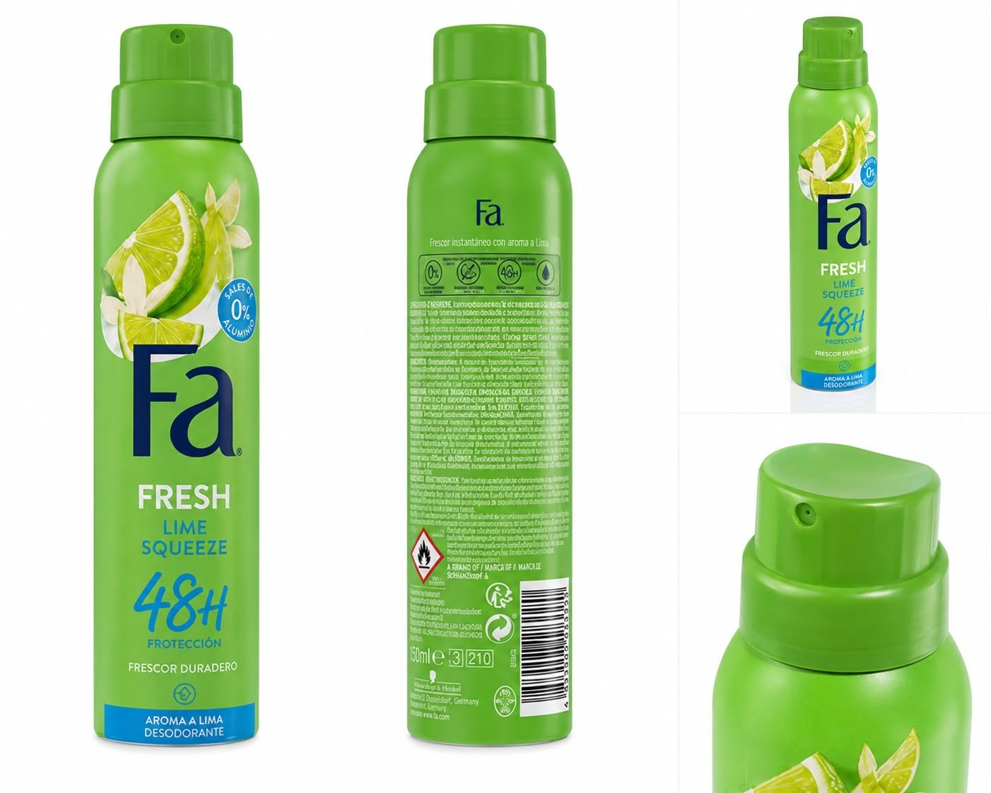 6-Pack Fa Fresh Lime Squeeze Deodorant Spray 150ml (5.07 oz)48H Fresh Protection