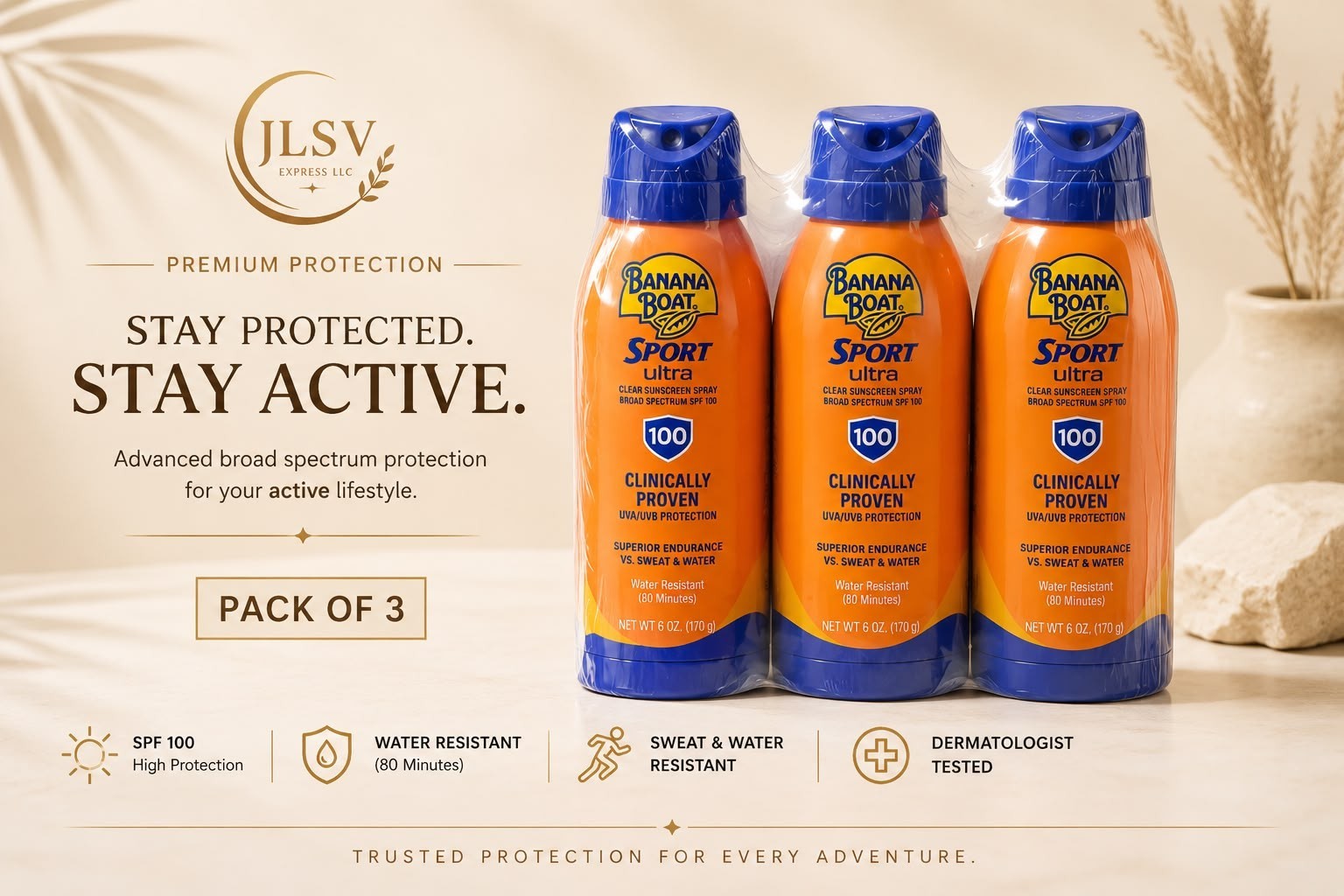 Banana Boat Sport Ultra Sunscreen Spray SPF 100, 6 oz Each, Pack of 3