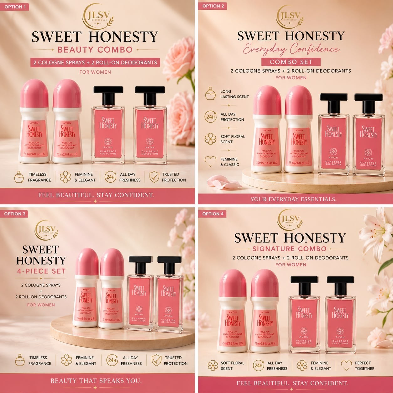 Avon Sweet Honesty Women’s Beauty Set 4 pieces(2 Cologne + 2 Roll-on Deodorants)