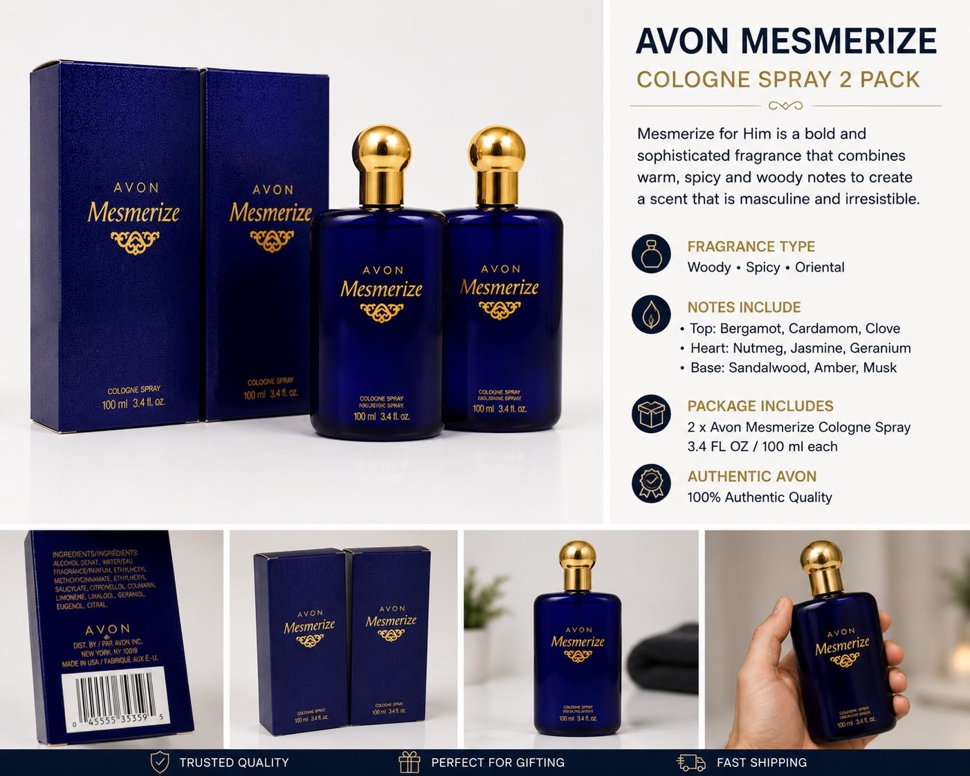 2 Pack Avon Mesmerize for Him Cologne Spray 3.4 oz 100ml New