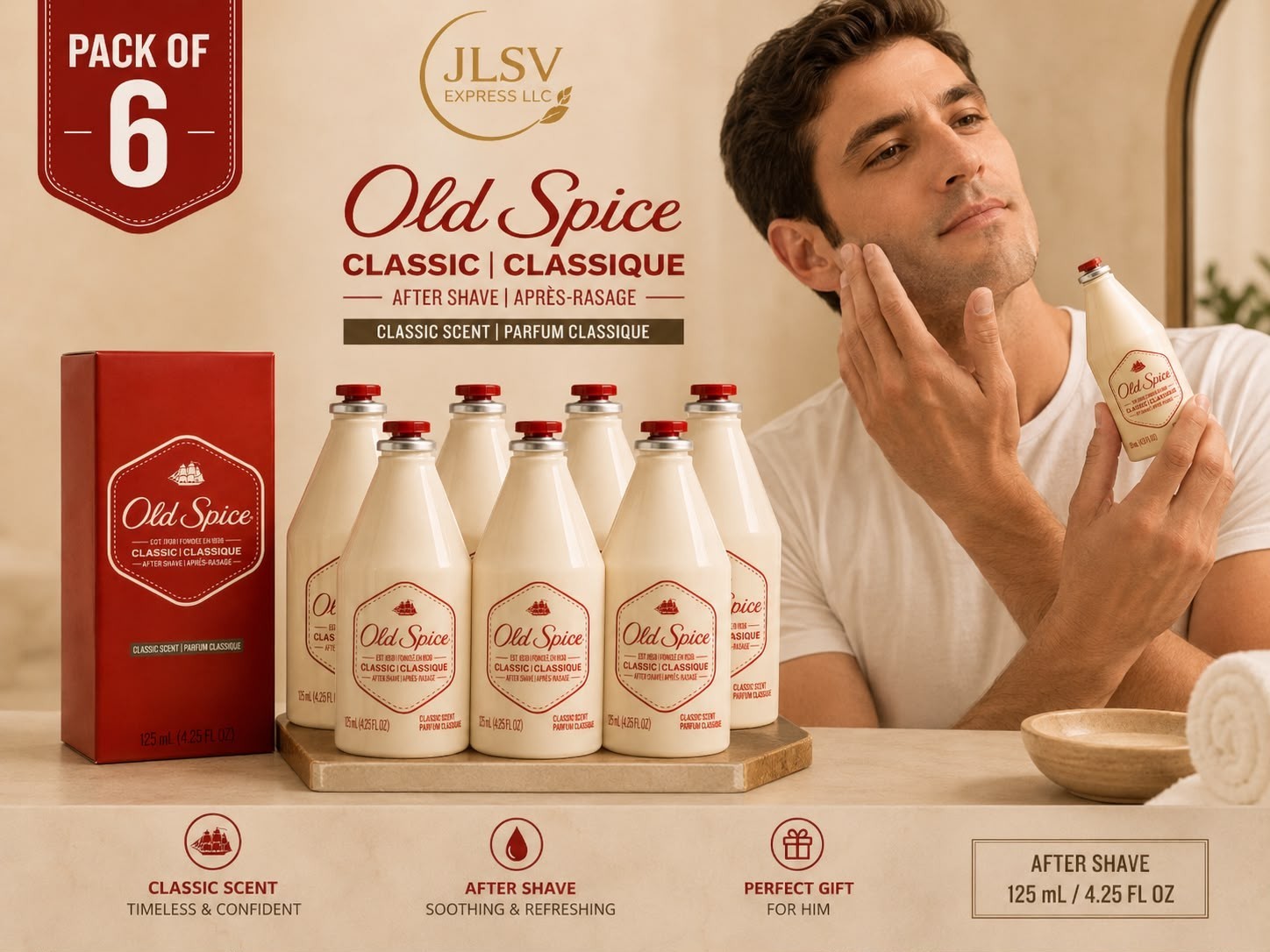 Old Spice Classic After Shave 4.25 fl oz 125 mL Men’s Grooming Pack of 6