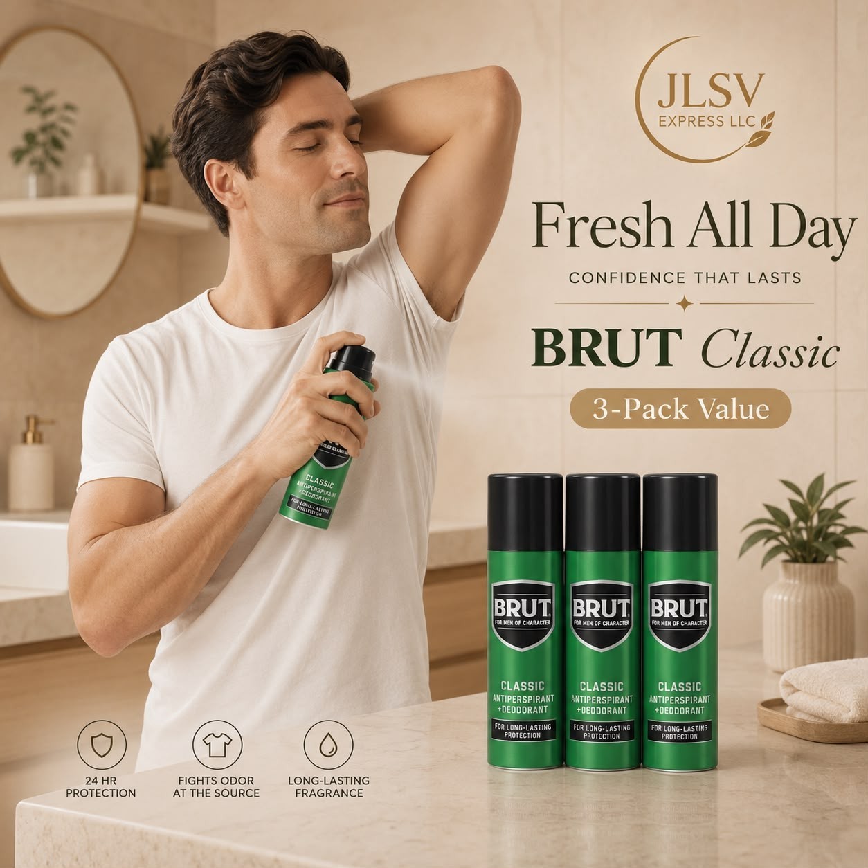 Brut Classic Antiperspirant Deodorant Spray 6 oz 3-Pack for Men New