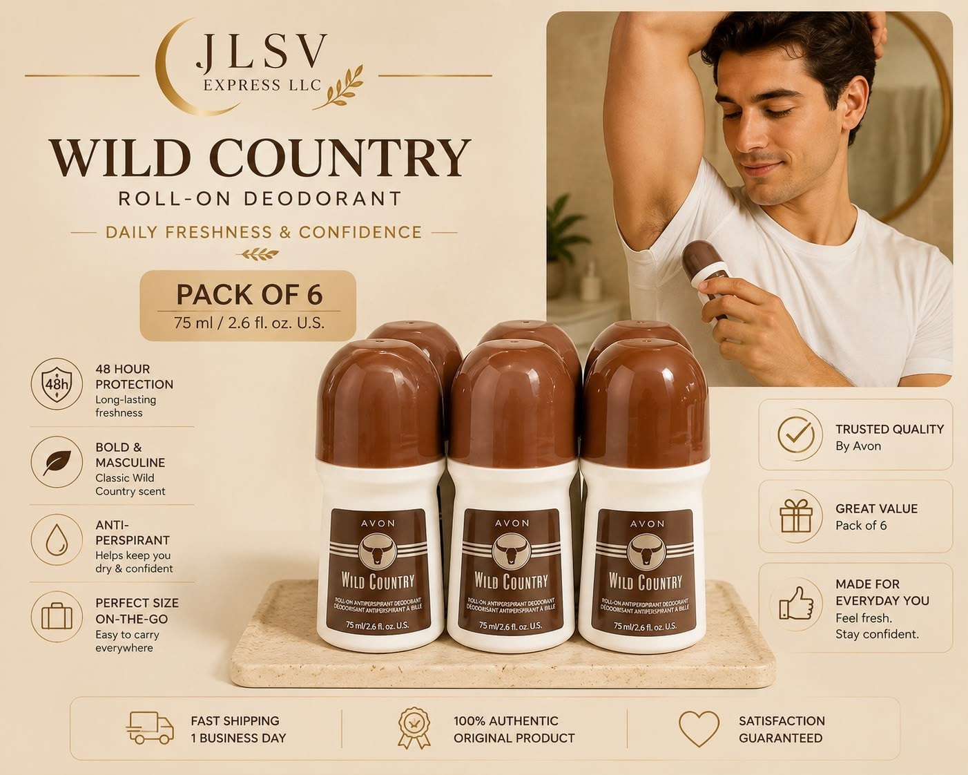 Wild Country Roll-On Deodorant for Men – Pack of 6