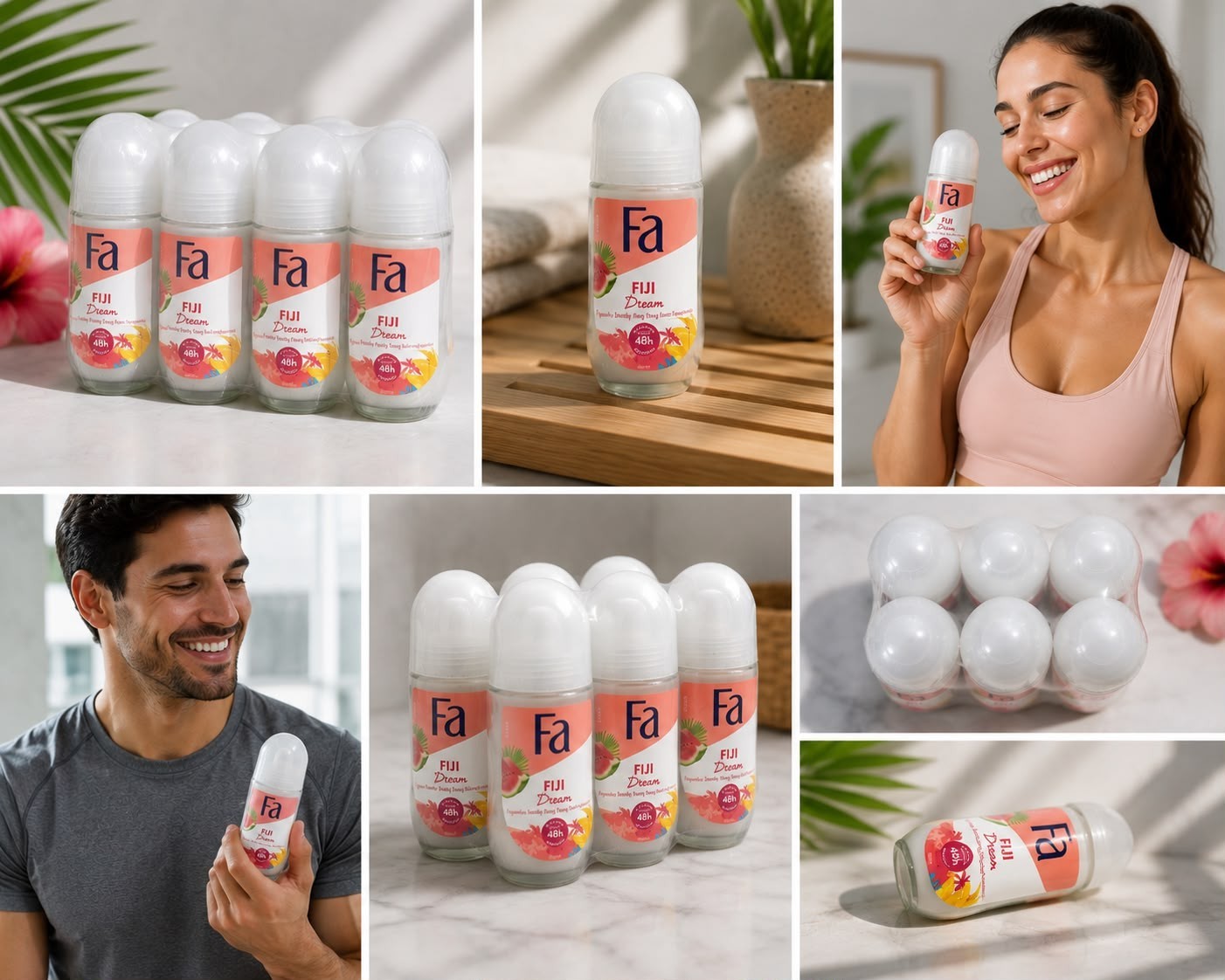 Pack of 6 Fa Fiji Dream Roll-On Antiperspirant Deodorant 50ml Unisex 48H
