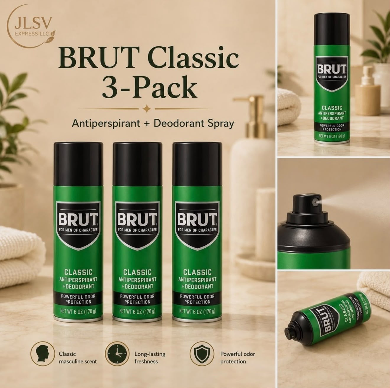 BRUT Classic Antiperspirant + Deodorant Spray 6 oz (170 g) – 3 Pack
