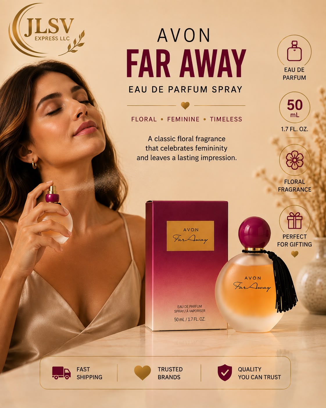 Avon Far Away Eau de Parfum Spray 1.7 oz 50 mL Women’s Perfume Pack of 1 New