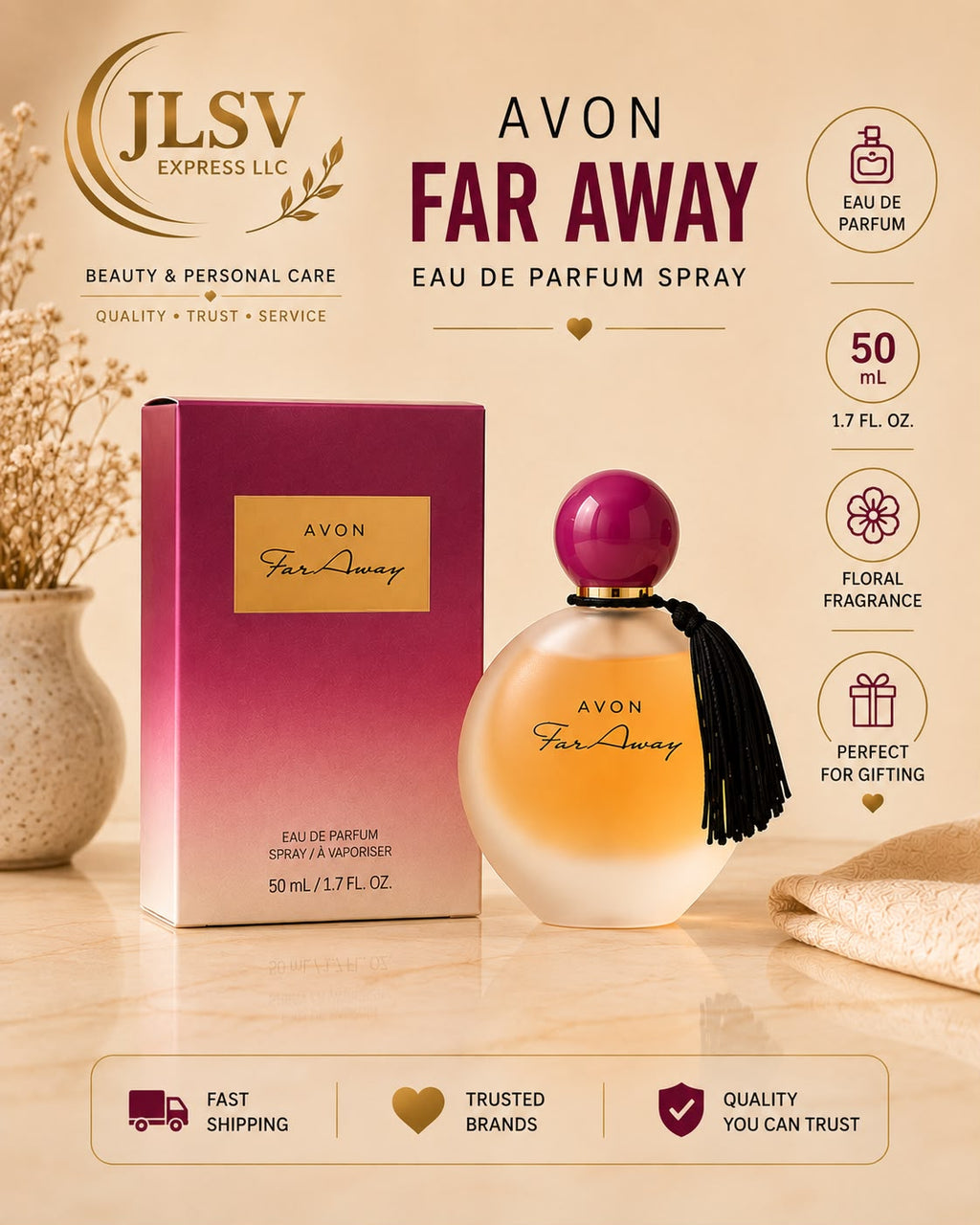 Avon Far Away Eau de Parfum Spray 1.7 oz 50 mL Women’s Perfume Pack of 1 New